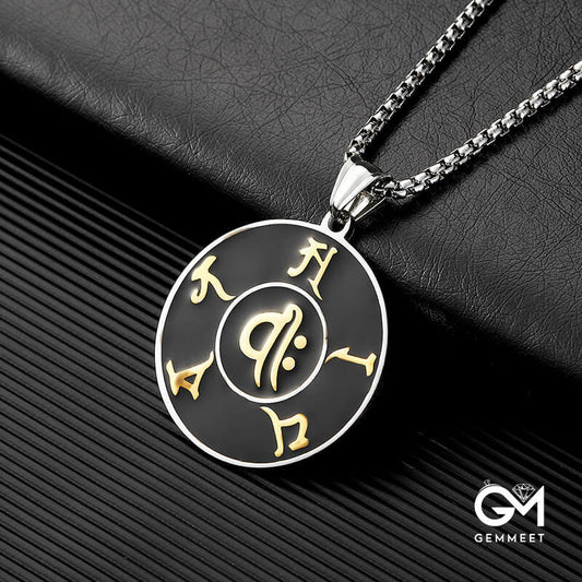 Titanium Steel Six Words of Truth Symbol Black Necklace