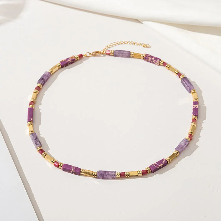 Geometric Rectangle Charoite Purple Emperor Stone Clavicle Necklace