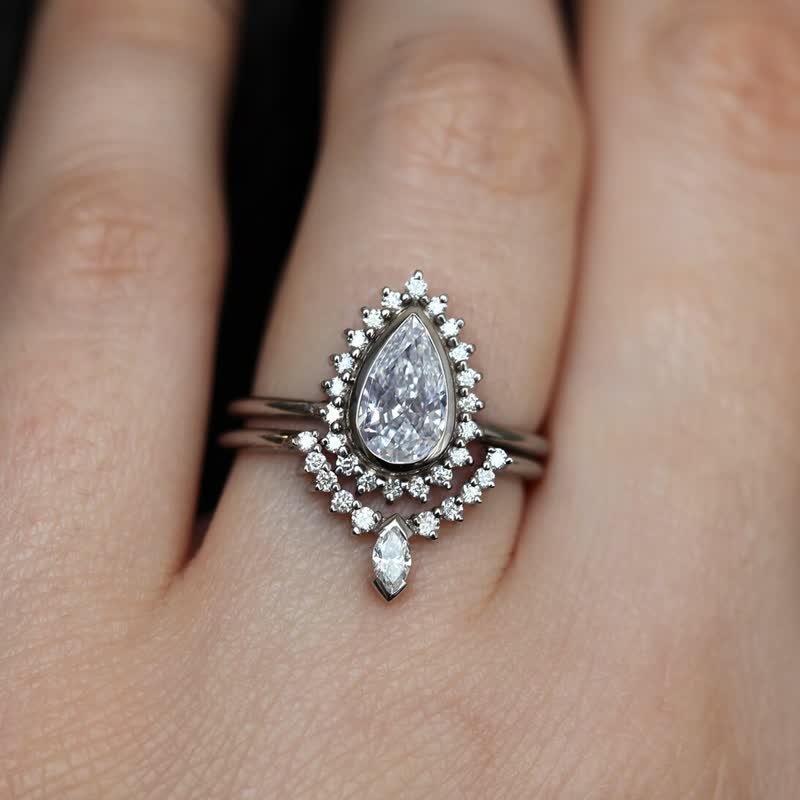 Pear Halo Shine Zircon 2-Pieces Ring