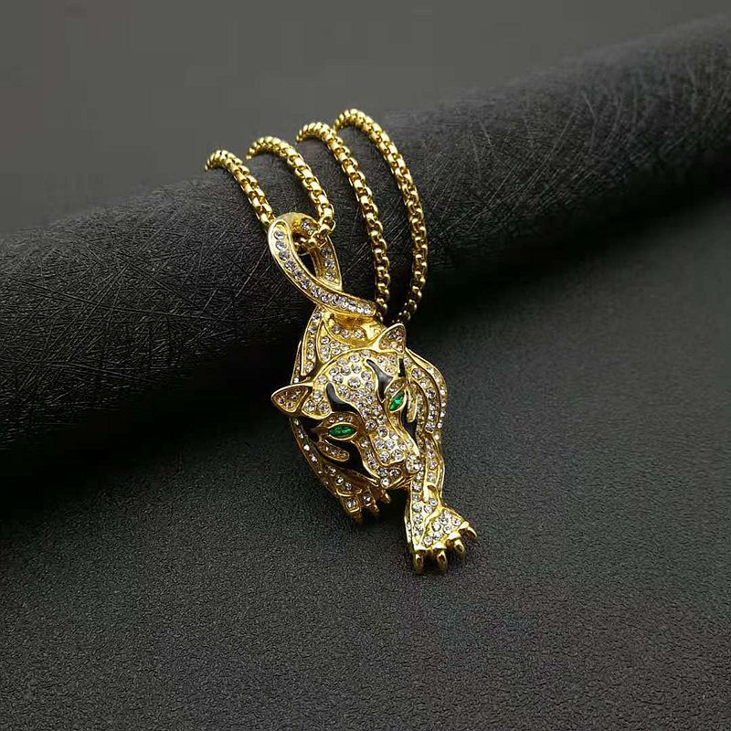 Hip Hop Jewelry Gold Plated Zircon Leopard Head Pendant