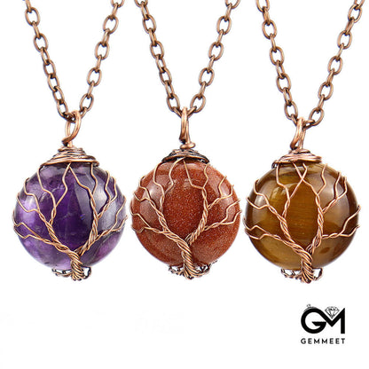 Round Crystal Tree of Life Necklace