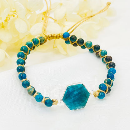 Double Woven Hexagonal Top Hanging Blue Shoushan Stone Bead Bracelet