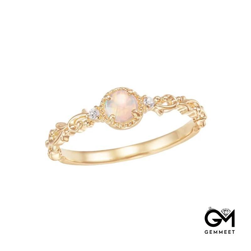 Moonstone Rattan Plant Gold-plated Open Ring