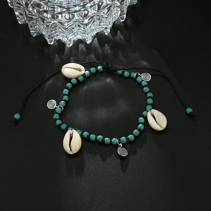 Natural Turquoise Beaded Shell Pendant Bracelet Anklet