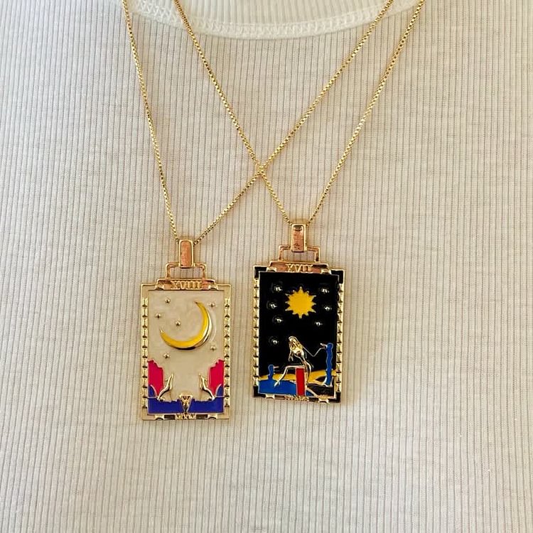 Moon Star Tarot Card Necklace