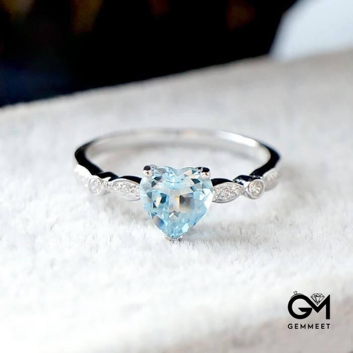 Aquamarine Heart-shaped Zircon Ring