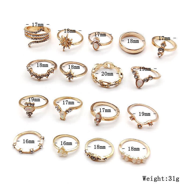 Bohemia Vintage Opal 17 PCS Ring Set