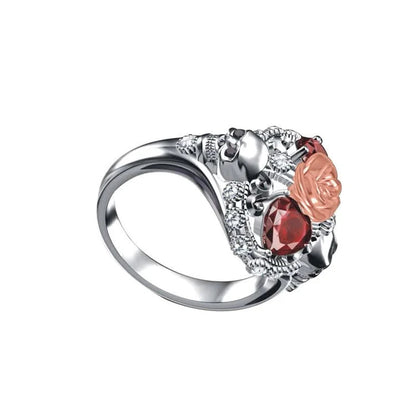 Retro Skull Love Heart Ruby Ring