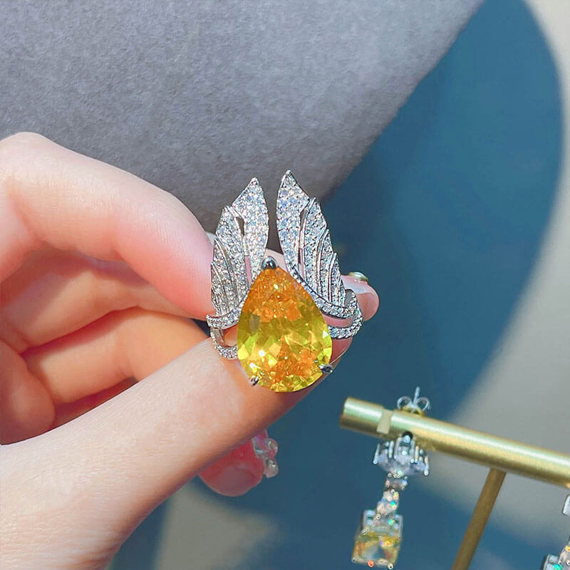 New Retro Simulation Emerald Open Ring Creative Angel Wings Colorful Treasure Ring