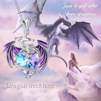 Dragon With Heart Shaped Crystal Necklace