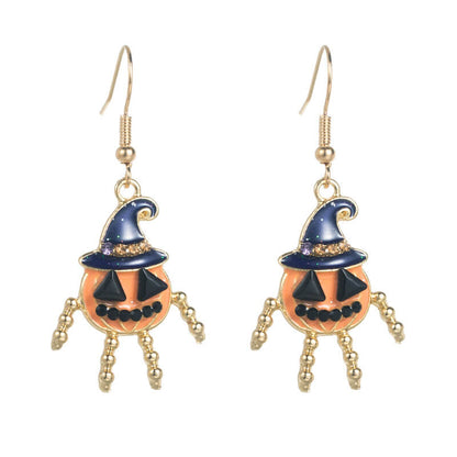 Halloween Creative Personality Hip Hop Earrings New Trend Pumpkin Skull Alloy Oil Drip Earrings