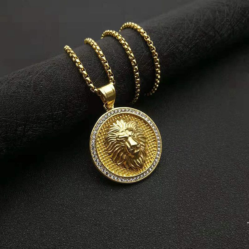 Animal Hip Hop Gold Plated Zircon Lion Head Pendant