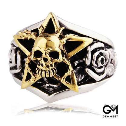 Men's Gothic Pentagram Skull Ring