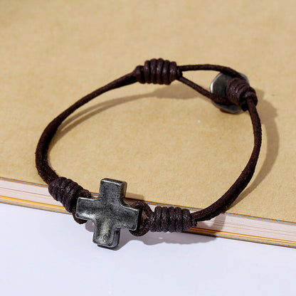 Vintage Leather Bracelet Cross Braided Cowhide Bracelet