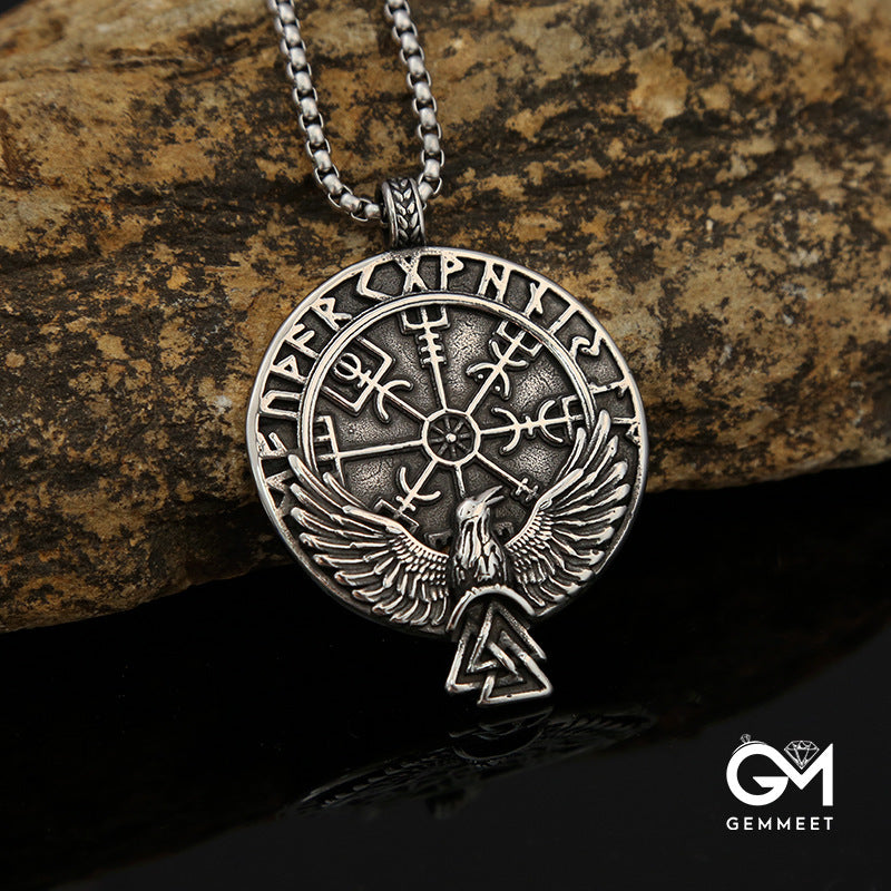 Raven Odin Rune Titanium Steel Necklace