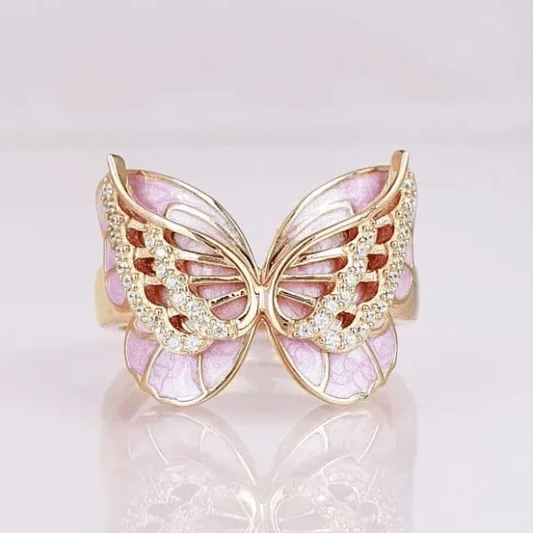 "For Memorial-Those We Love Fly With Us" Double Butterfly Zircon Ring