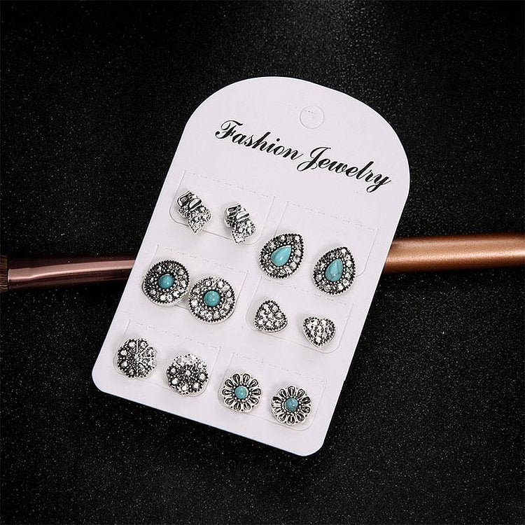 Turquoise Elephant Symbol Earring Set