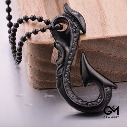 Stainless Steel Black Fishhook Necklace