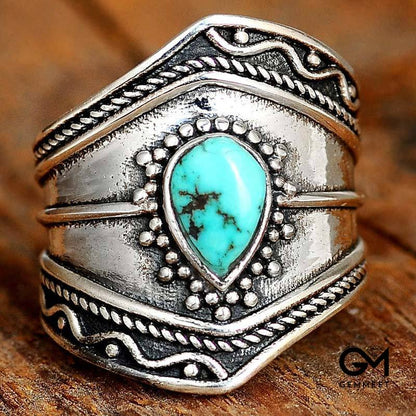 Boho Style Water Drop Turquoise Reki Ring