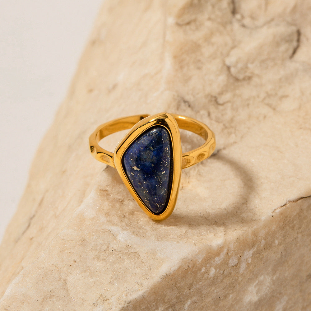 Gold Stainless Steel Lapis Gold Stone Opening Ring