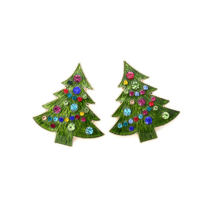 Christmas Earrings New Alloy Drop Oil Imitation Pearl Christmas Tree Earrings Female Cute Color Zircon Earrings