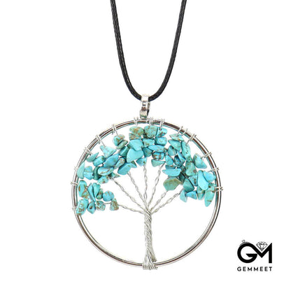 Crystal  Wrapped Silk Tree of Life Necklace