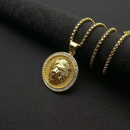 Animal Hip Hop Gold Plated Zircon Lion Head Pendant