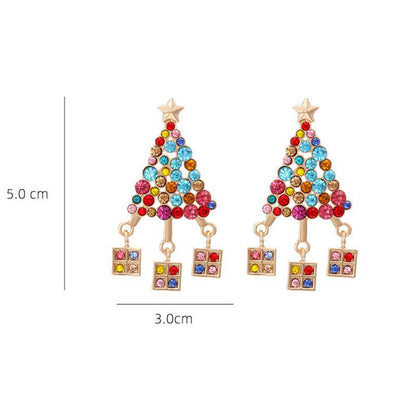 Christmas Color Zircon Christmas Tree Earrings Personalized Creative Alloy Inlaid Zircon Five-pointed Star Gift Box Earrings