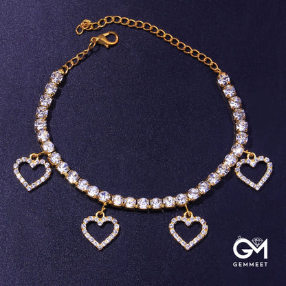 Personality Flash Zircon Hollow Heart Anklet