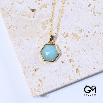 Gold Wire Natural Hexagon Gemstone Necklace