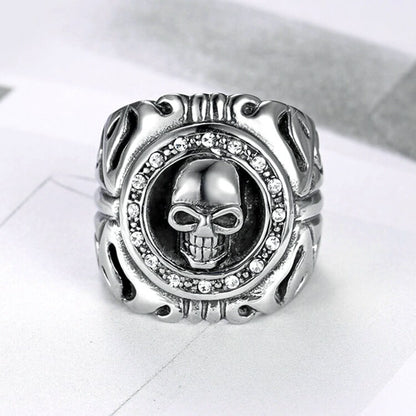 Men's Skull White Zircon Titanium Steel Ring