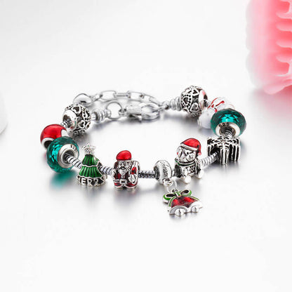 Christmas Zinc Alloy Plating Oil Drop Santa Claus Crystal Bell Bracelet