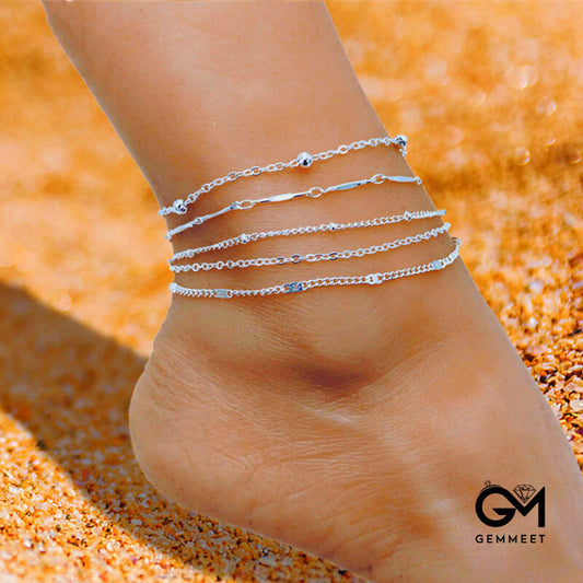 Personalized Round Bead 5-layer Anklet Set