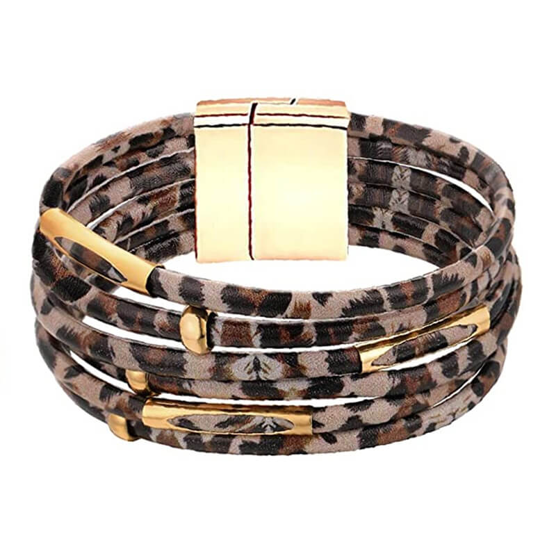 Alloy Leopard Print Magnet Buckle Leather Strap Bracelet