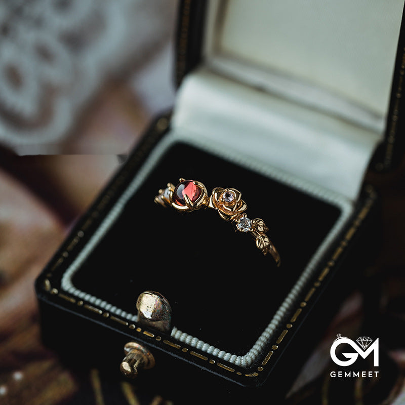 Garnet White Zircon Rose Ring