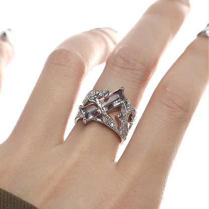 Square Zircon High-end Cold Couple Ring