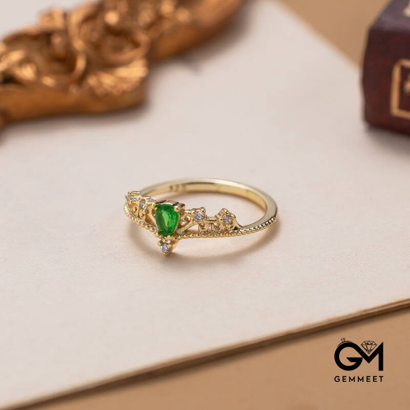 Green Zircon Crown Gold Plated Ring