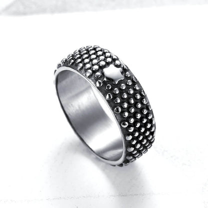 Simple Personality Round Pitted Titanium Steel Ring