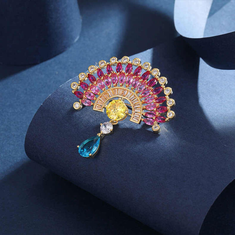 Luxurious Sparkling Scalloped Colorful Brooch