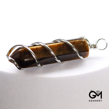 Tiger Eye Hexagon Spiral Agate Wound Pendant