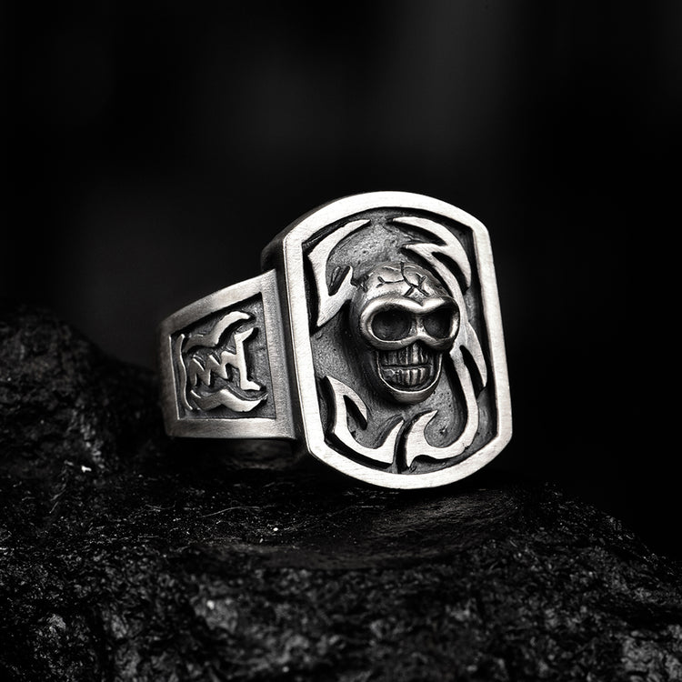 Sterling Silver Shield Skull Pattern Rings