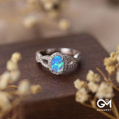 S925 Silver Egg Shaped Opal Ring