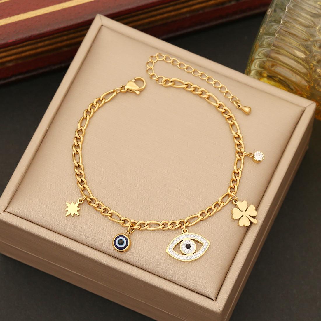 Blue Evil Eye Pendant Bracelet Necklace & Earrings