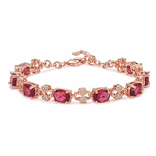 Luxurious Synthetic Amethyst Bracelet with Zirconia Colored Stone Rose Gold-Tone Bracelet