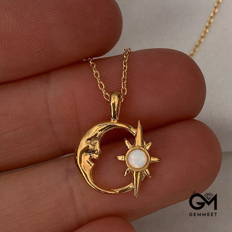 Opal Hollow Star Moon Clavicle Necklace