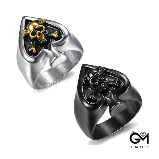 Titanium Steel Poker Heart Skull Spades Ring