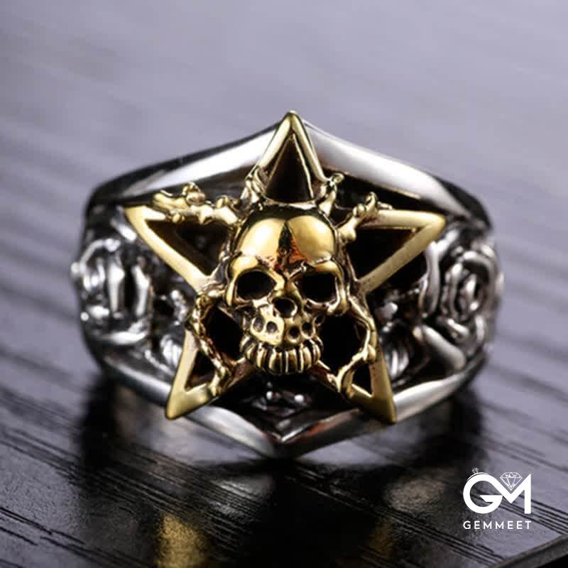 Men's Gothic Pentagram Skull Ring