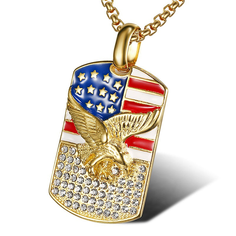 Hip Hop Jewelry Gold Plated Zirconia Flag Eagle Pendant