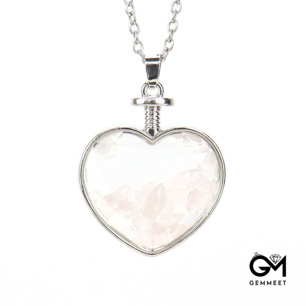 Heart Cut Gravel Polished Drift Bottle Necklace