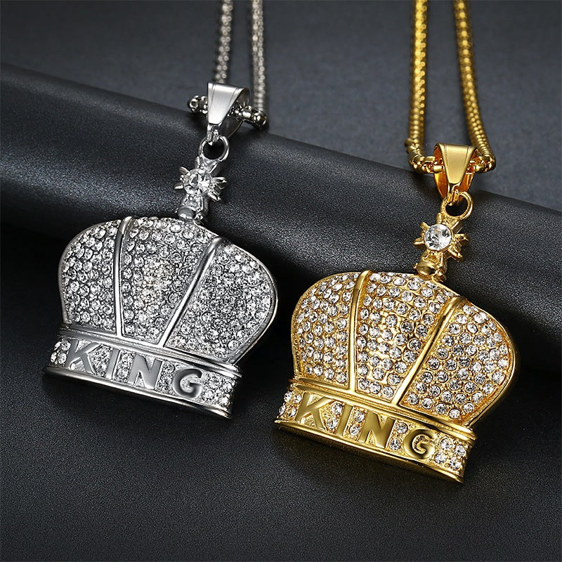 Hip Hop Jewelry Gold Plated Zirconia King Crown Pendant